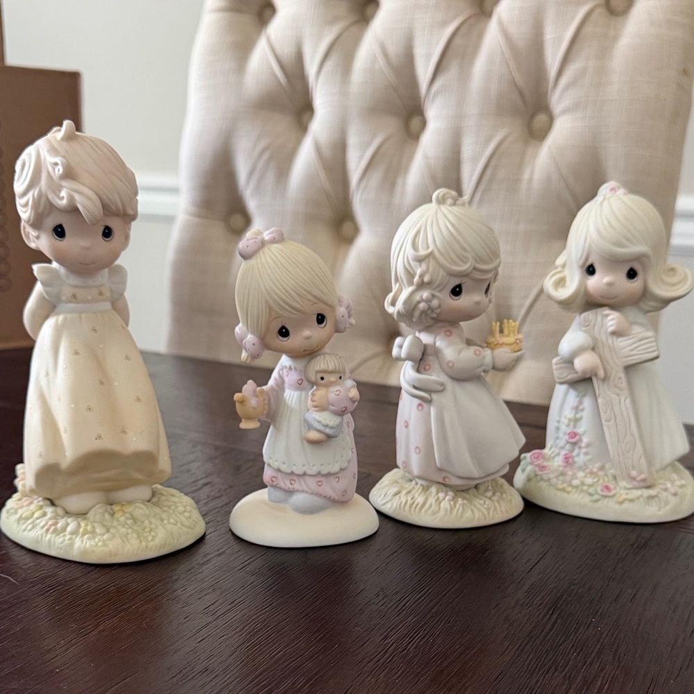 Precious Moments Cream and Pink Porcelain Figurine Quartet - Sweet Girls